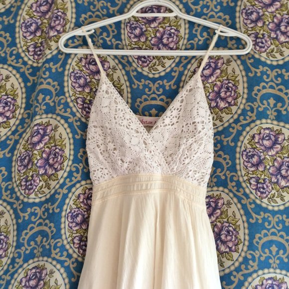 Tibetan Arts Dresses & Skirts - Gauzy White Strappy Boho Lace Dress